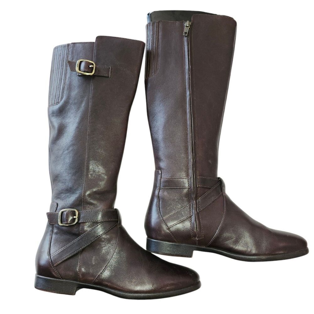 UGG Australia Women's Beryl Riding Gold Buckle Brown Zip Leather Riding Boot 6.5